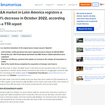 M&A market in Latin America registers a 10% decrease in October 2022, according to a TTR report